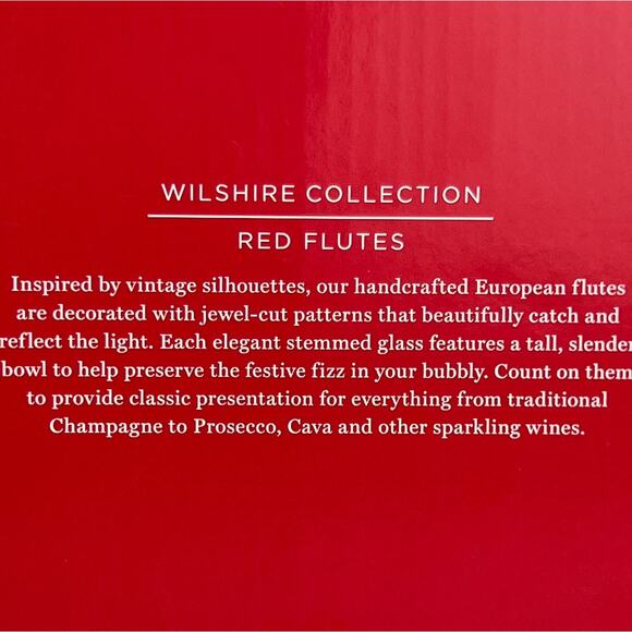 Williams Sonoma Jewel Cut Wilshire Collection Set of 4 Red Champagne Flutes NEW - Picture 4 of 10